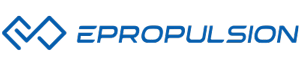 Das blaue Markenlogo von ePropulsion zeigt ein geometrisches Symbol und den Markennamen.