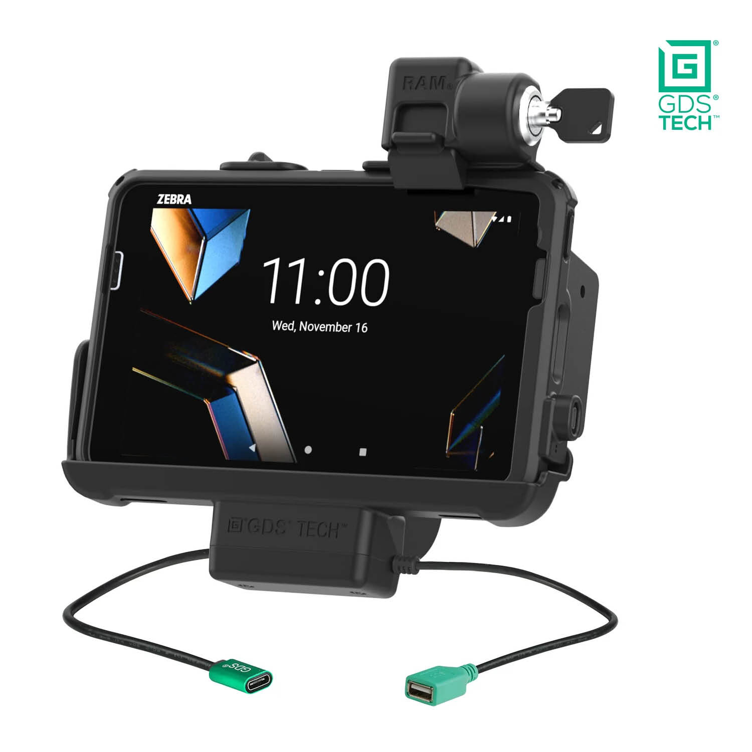 RAM Mounts GDS Form-Fit Halteschale (Schlüsselverriegelung) für Zebra ET40 & ET45 8" Tablets in IntelliSkin Schutzhülle - USB-C & USB-A-Anschluss