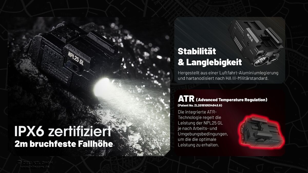 Nitecore Waffenleuchte NPL25 mit grünem Laser