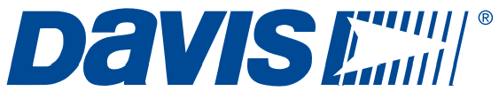 Das blaue Markenlogo von Davis mit einem stilisierten Pfeil als Symbol.