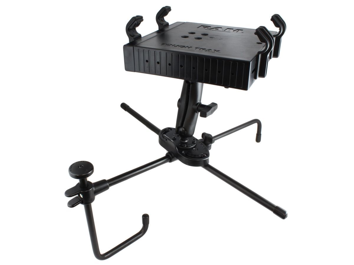 RAM Mounts Seat-Mate Sitzbefestigung mit Tough Tray Laptop-/Drucker-Halteschale - 2x runde Basisplatte (AMPS), mittlerer Verbindungsarm, C-Kugel (1,5