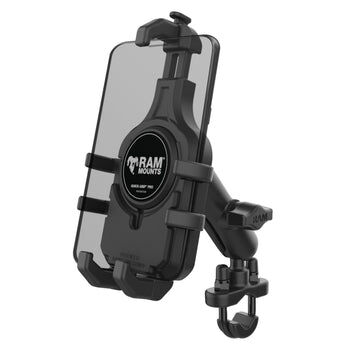 RAM Mounts Quick-Grip™ Pro Universal Lenker-/Rohr-Halterung - B-Kugel (1 Zoll), Schraub-Klemme (12,7-31,8 mm), mittlerer Verbindungsarm, MagSafe kompatibel