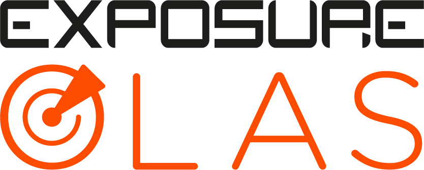 Das offizielle Logo der Marke Exposure OLAS in schwarzen und orangen Farbtönen auf weißem Hintergrund.