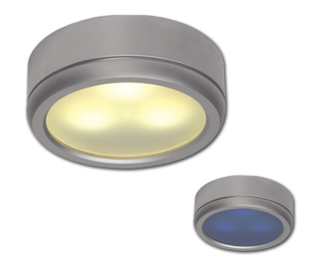 LED-Anbauleuchte D1-3 Slave, chrom-matt, blau/warmweiß, 10-30V DC, max. 3 W