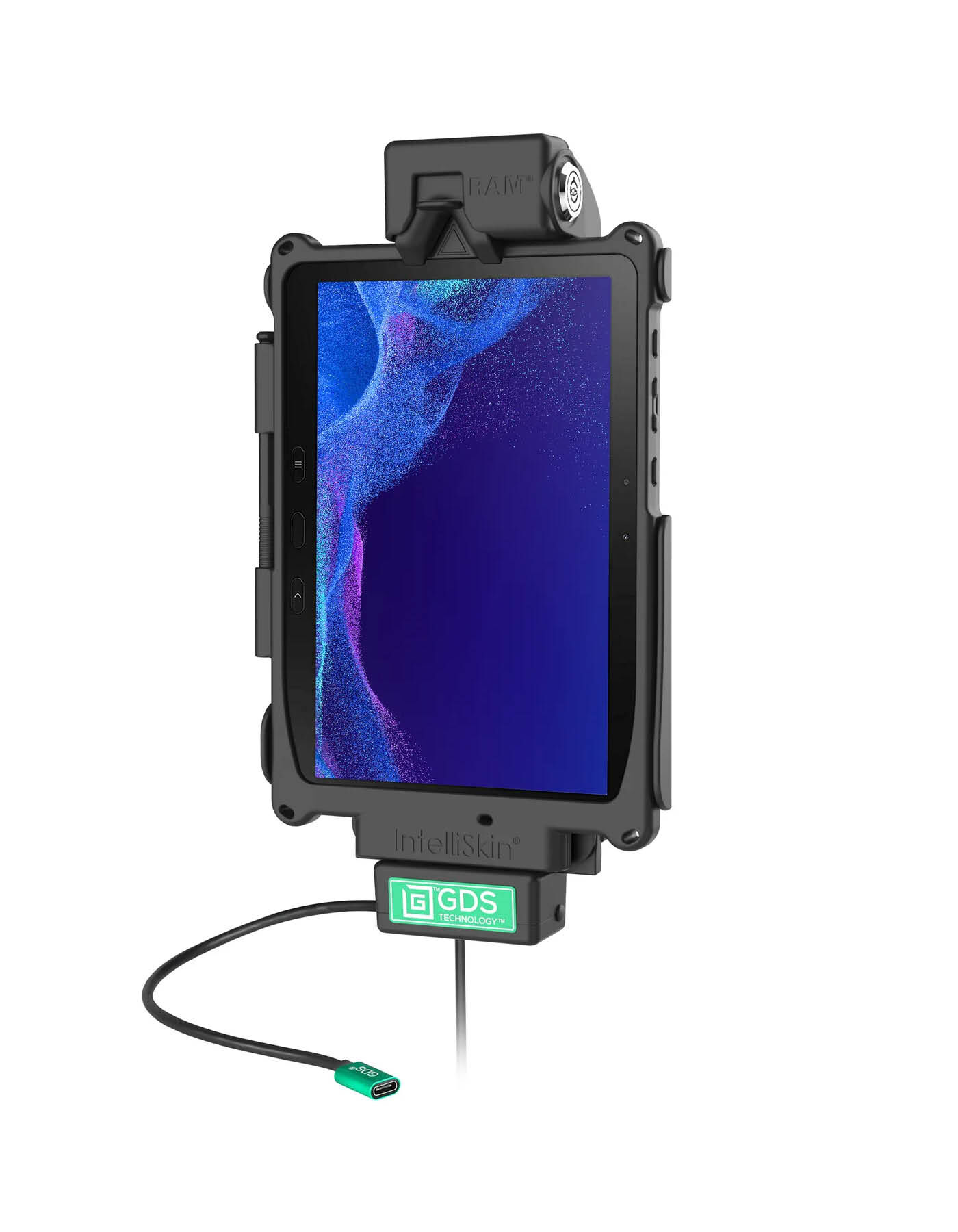 RAM Mounts GDS Tough-Dock Halteschale (Schlüsselverriegelung) für Samsung Tab Active4 Pro & Active5 Pro - in IntelliSkin Next Gen Schutzhülle - Mit Lüfter - USB-C-Anschluss