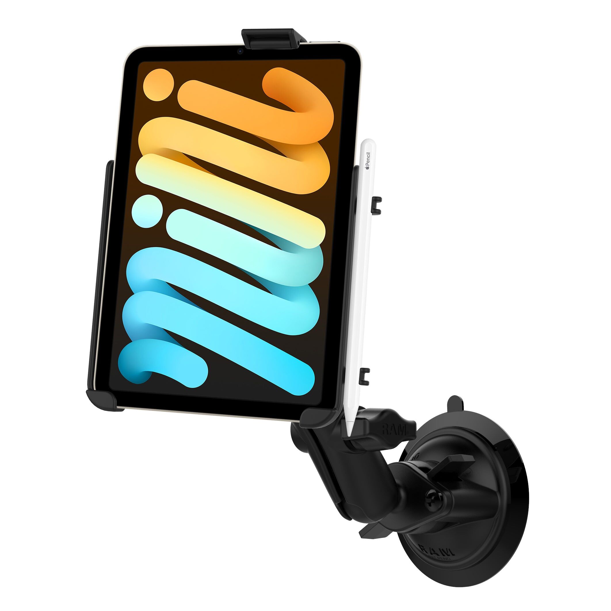 RAM Mounts Saugfuß-Halterung für Apple iPad Mini 6 & Mini (A17 Pro) - Ohne Schutzhülle - Runde Basisplatte - Mittlerer Verbindungsarm - Saugfuß - B-Kugel (1 Zoll)