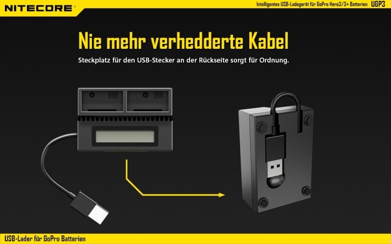 Nitecore USB-Ladegerät UGP3 für GoPro HERO3/3+ Akk