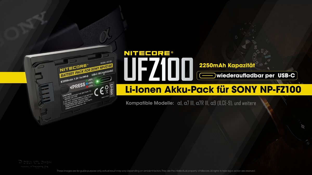 Nitecore UFZ100 - 2250mAh, USB-C Ladeport