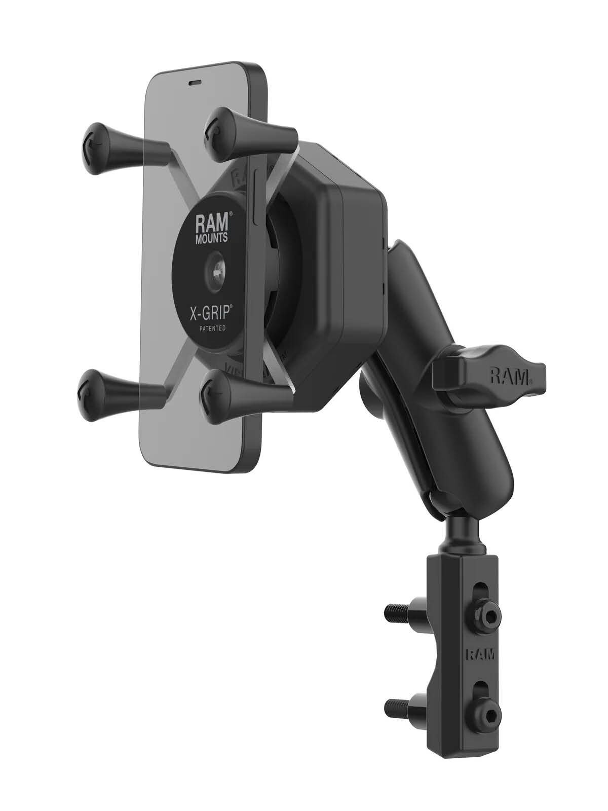 RAM Mounts X-Grip Motorrad-Halterung für Smartphones bis 82,6 mm Breite mit Vibe-Safe Adapter - B-Kugel (1 Zoll), mittlerer Verbindungsarm