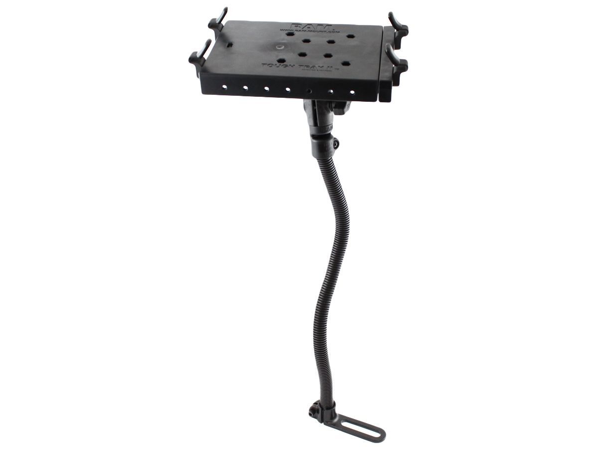 RAM Mounts Pod I Sitzschienen-Halterung mit Tough Tray II Laptop-/Drucker-Halteschale - flexibler Stab (ca. 450 mm), runde Basisplatte (AMPS), Haltesc