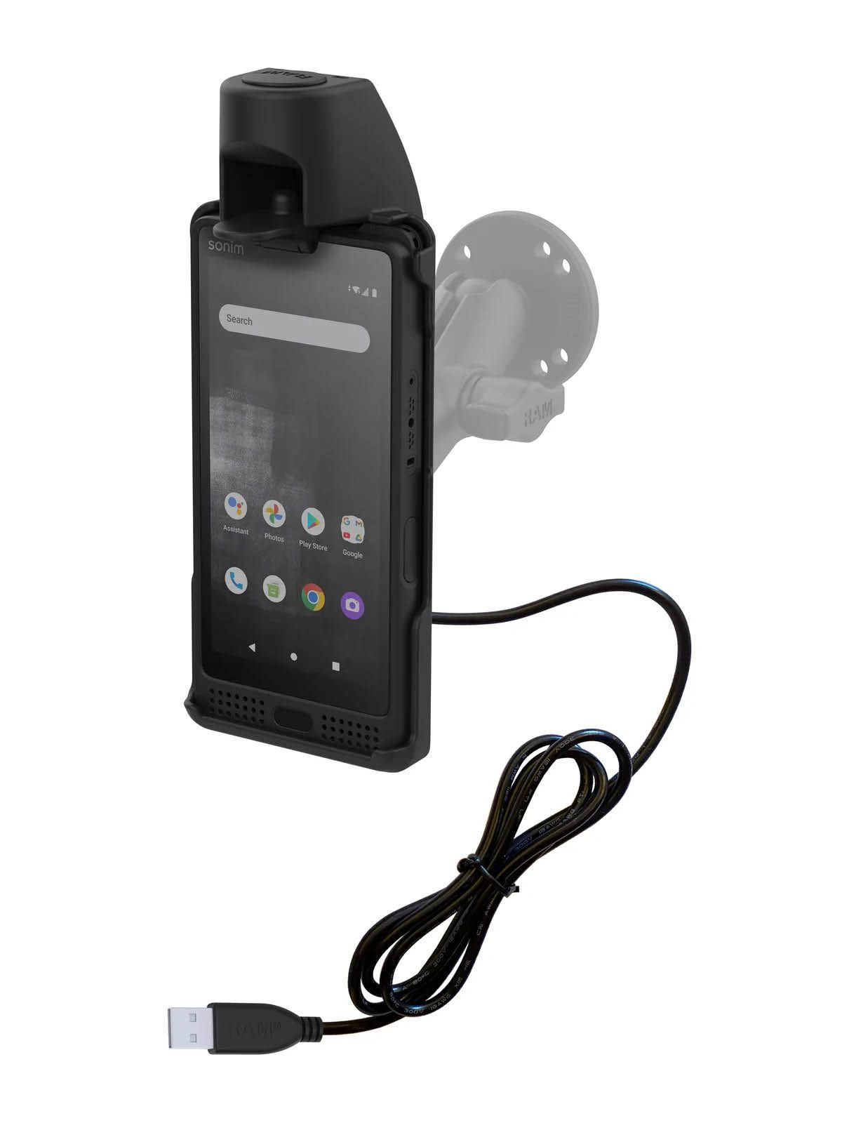 RAM Mounts EZ-Roll'r Halteschale für Sonim XP10 - USB-A Anschluss - 2-Loch AMPS - Schrauben-Set