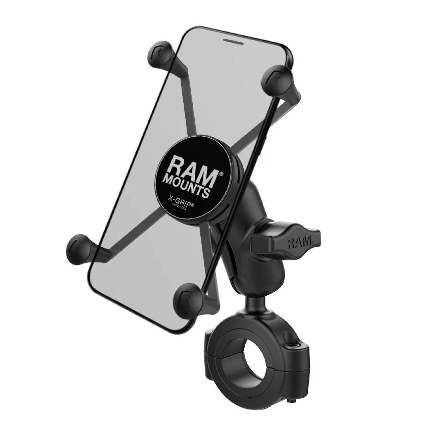 RAM Mounts X-Grip Motorrad-Halterung für Smartphones - Bis 114,3 mm Breite - Kurzer Verbindungsarm - Große Torque Rohrschelle (Durchmesser 28,57 mm bis 38,1 mm) - B-Kugel (1 Zoll)