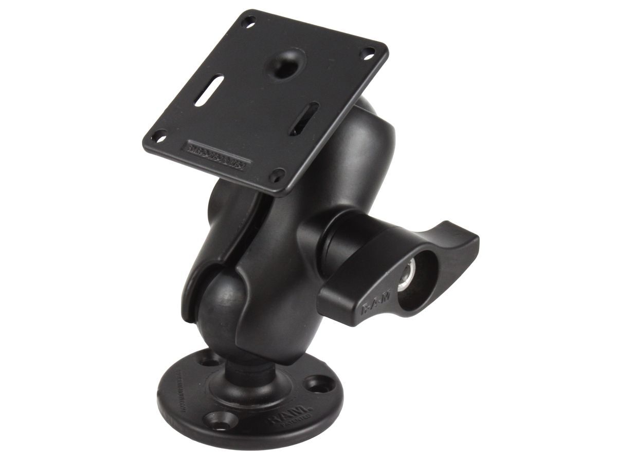 RAM Mounts Aufbau-Set - D-Kugel (2,25 Zoll), runde Basisplatte (93,5 mm Durchmesser), kurzer Verbindungsarm, VESA-Platte (75x75 mm Lochraster)