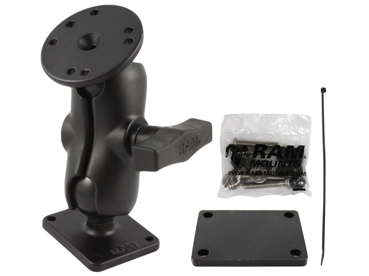 RAM Mounts Aufbau-Set (kurz) mit Aluminium-Gegenplatte - C-Kugel (1,5 Zoll), runde u. rechteckige Basisplatte, kurzer Verbindungsarm, AMPS, Schrauben-Set