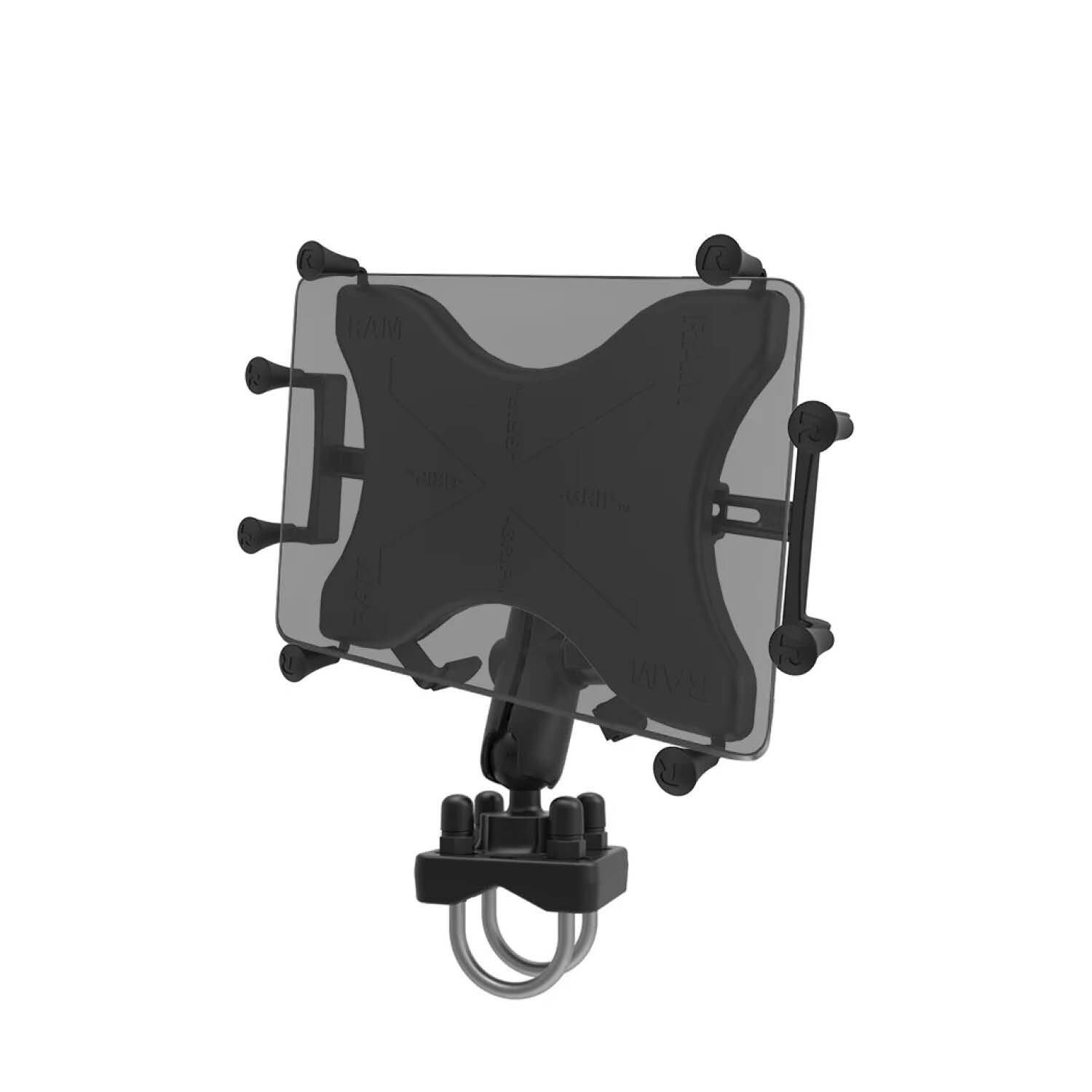 RAM Mounts X-Grip Aufbau-Halterung für 9-11“ Tablets - Runde Basisplatte - Mittlerer Verbindungsarm - Doppel U-Bügel Basis (Durchmesser 25,4 mm bis 31,75 mm) - C-Kugel (1,5 Zoll) - Schrauben-Set