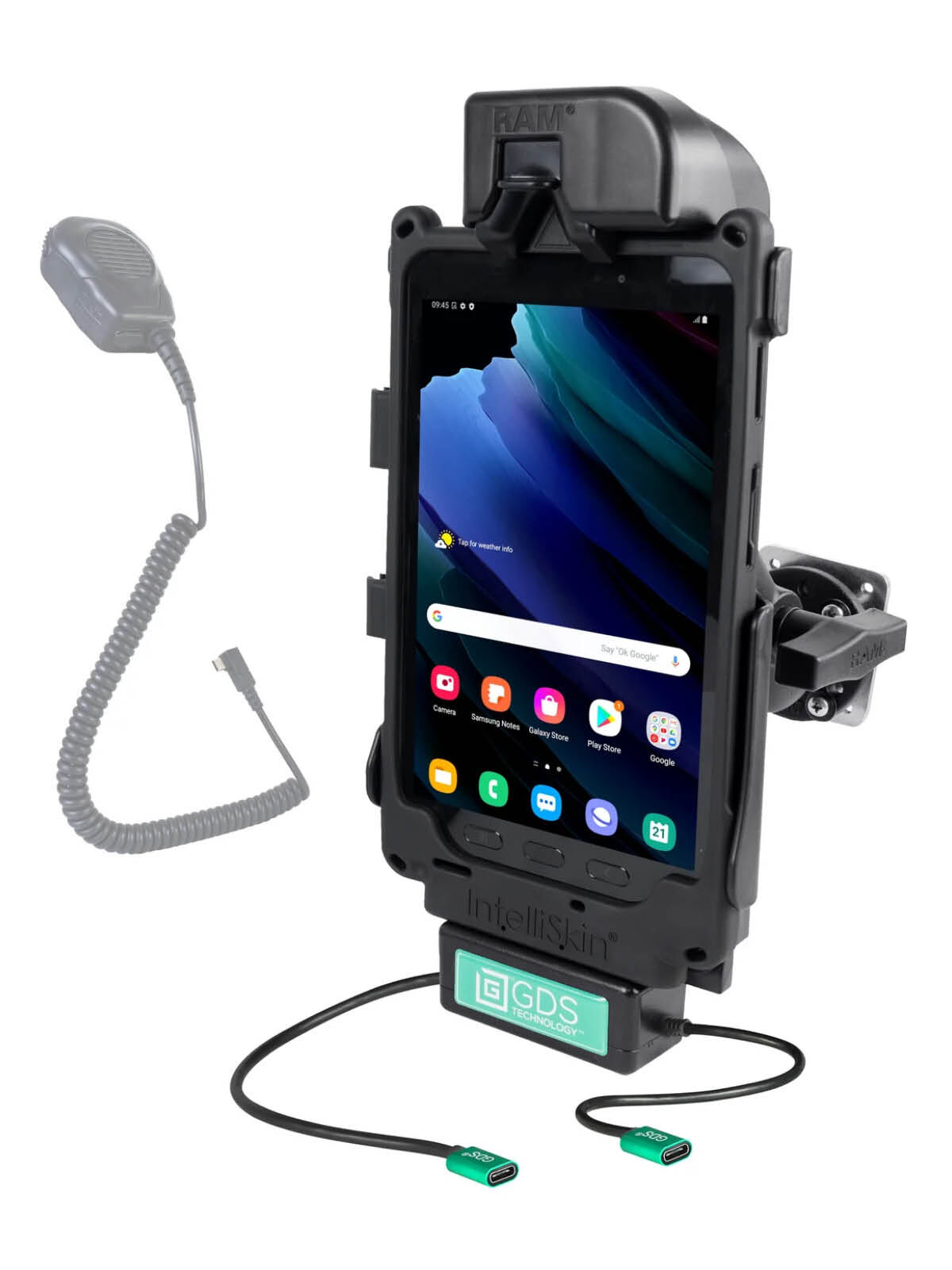 RAM Mounts GDS Fahrzeug-Ladestation für Samsung Tab Active3 & Active5 - in IntelliSkin Next Gen Schutzhülle - Dual USB-C-Anschluss