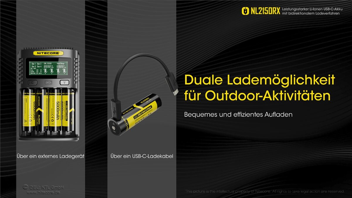 Nitecore Li-Ion Akku Typ 21700 - 5000mAh - NL2150RX mit Powerbank-Funktion