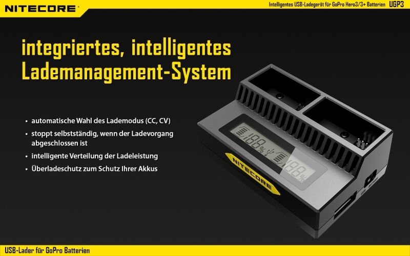 Nitecore USB-Ladegerät UGP3 für GoPro HERO3/3+ Akk