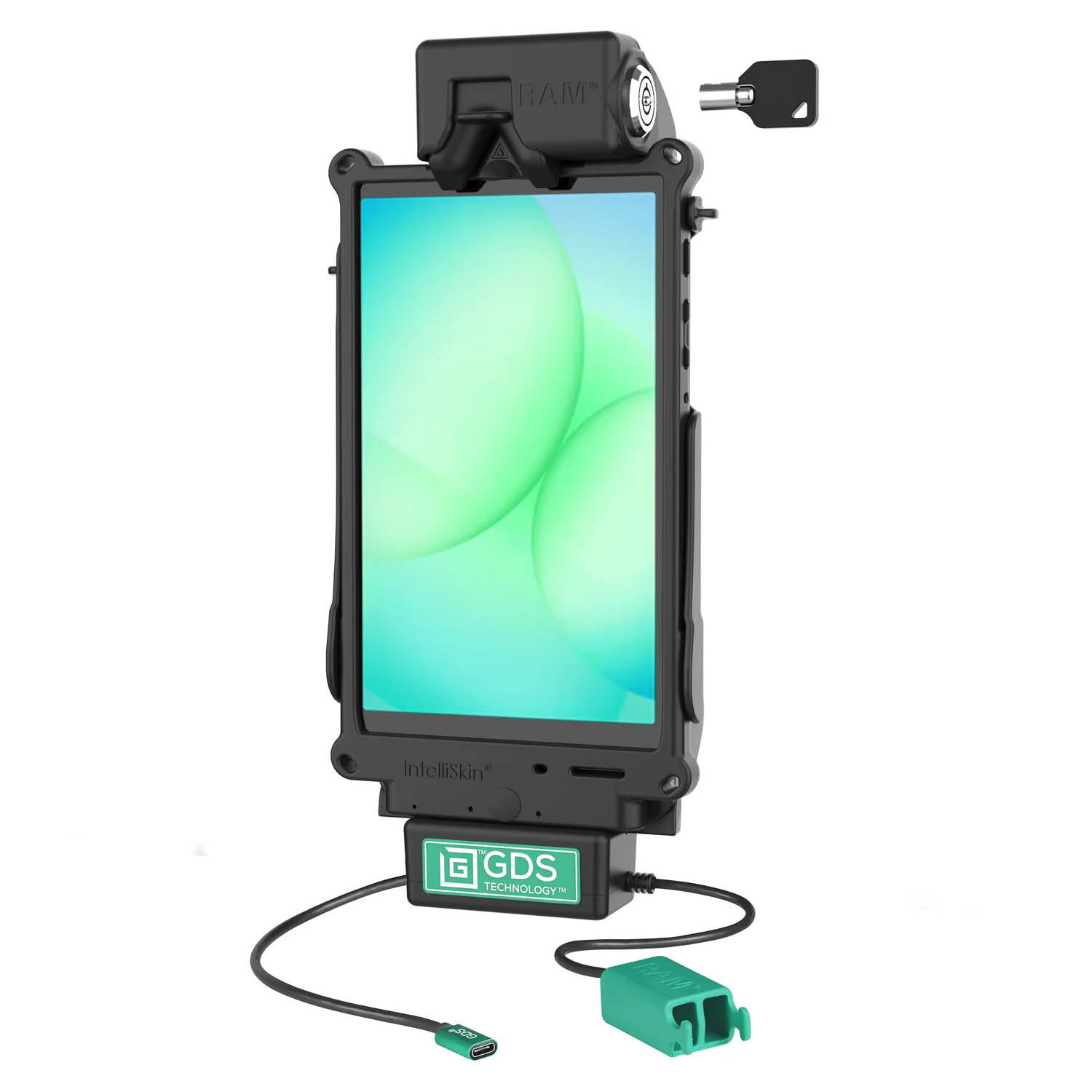 RAM Mounts GDS Tough-Dock Halteschale (Schlüsselverriegelung) für Samsung Tab A9 & A7 Lite 8.7" - in IntelliSkin Schutzhülle - USB-C & Dual USB-A-Anschluss