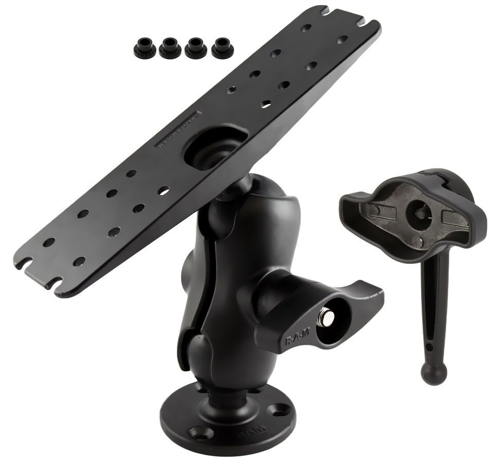 RAM Mounts Aufbau-Set - runde Basisplatte (93,5 mm Durchmesser), kurzer Verbindungsarm, Adapterplatte (279 x 76 mm), Verschlusshilfe, D-Kugel (2,25 Zo