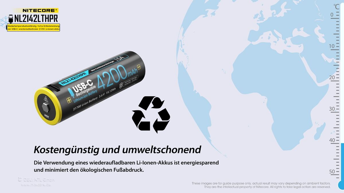 Nitecore Li-Ion Akku Typ 21700 - 4200mAh LTHPR, Low Temperature, USB ladbar
