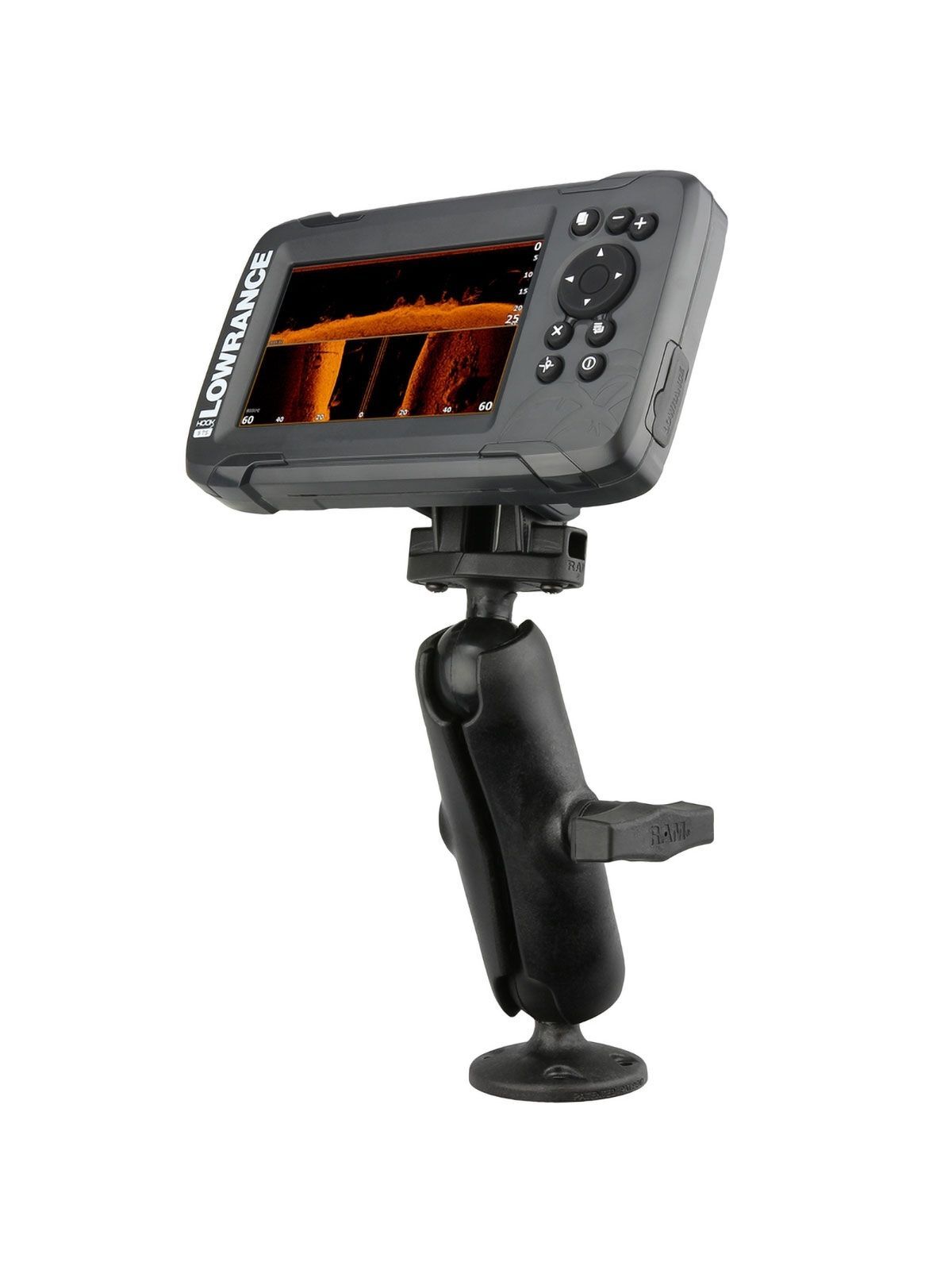 RAM Mounts Marine Verbundstoff-Set für Lowrance Hook² - C-Kugel (1,5 Zoll), mittlerer Verbundstoff Verbindungsarm, Verbundstoff Basisplatte (4-Loch AMPS)