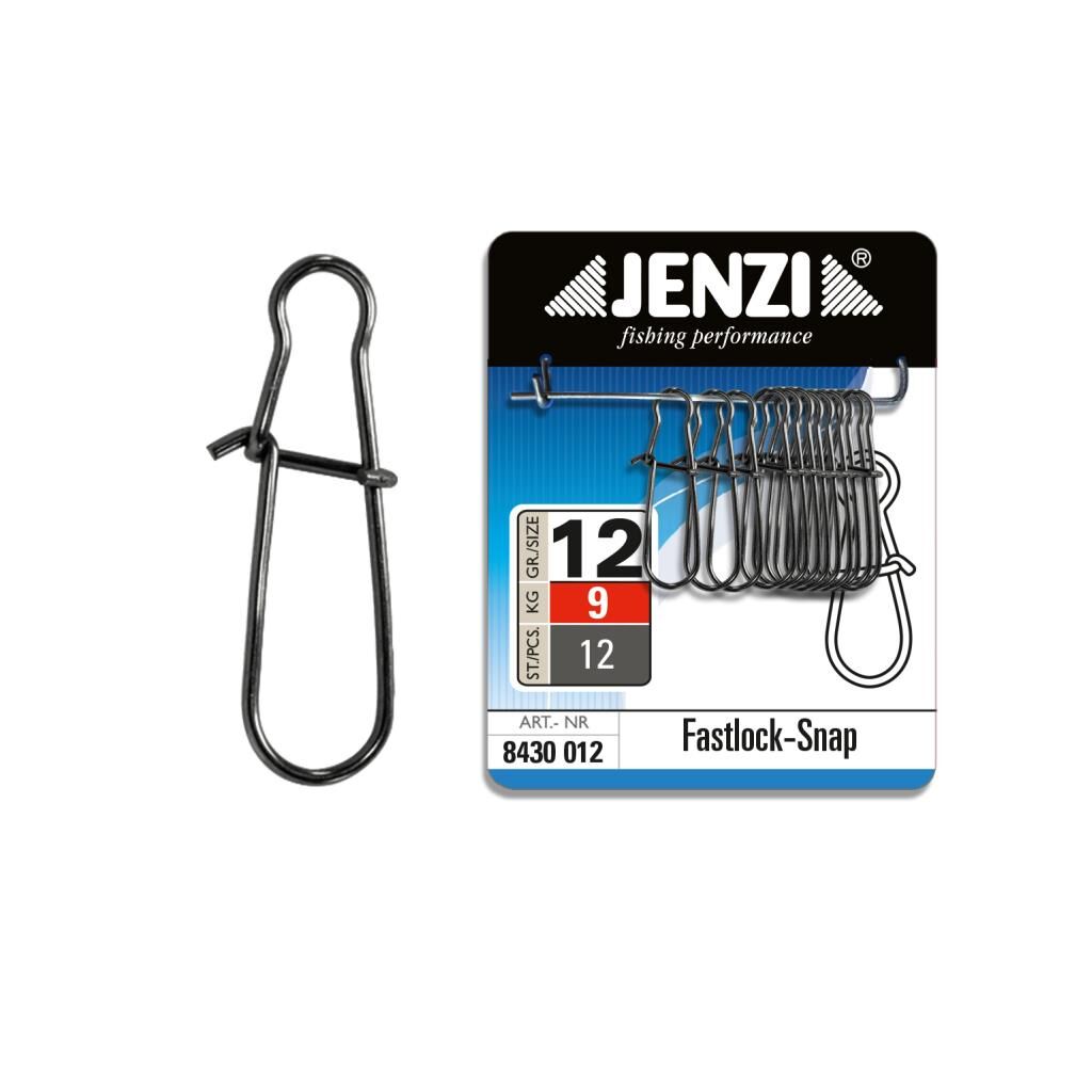 Jenzi Fastlock-Snap Wirbel, Farbe  black-nickel, Size 12, kg.-Test 9 kg.