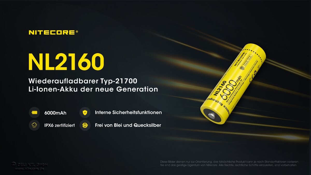 Nitecore LI-Ion Akku 21700, 6000mAH, NL2160
