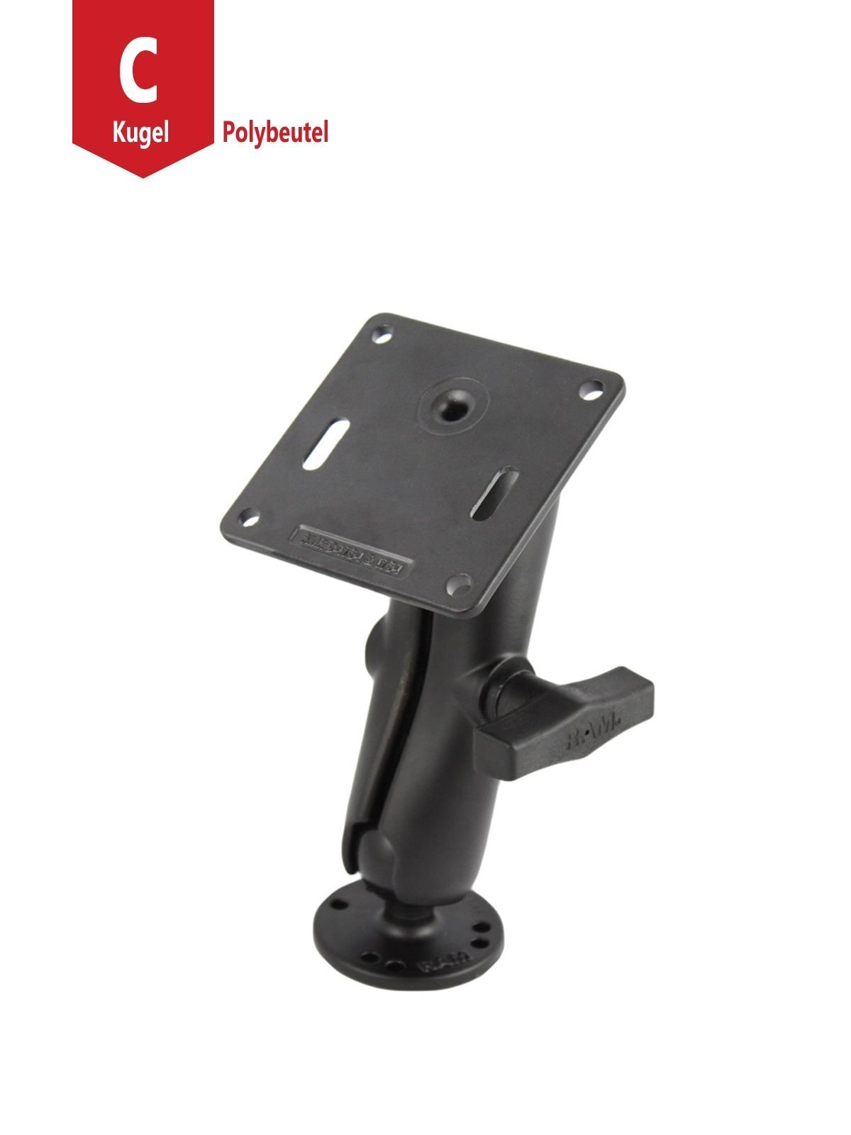 RAM Mounts Aufbau-Set - runde Basisplatte (AMPS), mittlerer Verbindungsarm, VESA-Platte (75x75 mm Lochraster), C-Kugel (1,5 Zoll), im Polybeutel