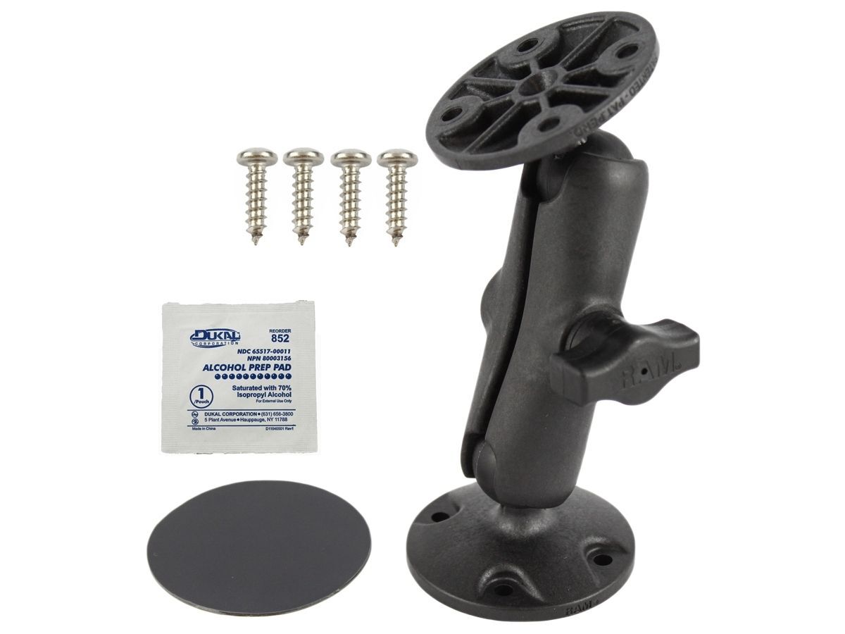 RAM Mounts Verbundstoff-Set - 2x runde Basisplatte (AMPS), mittlerer Verbindungsarm, Gummischeibe, Schrauben-Set, B-Kugel (1 Zoll), im Polybeutel