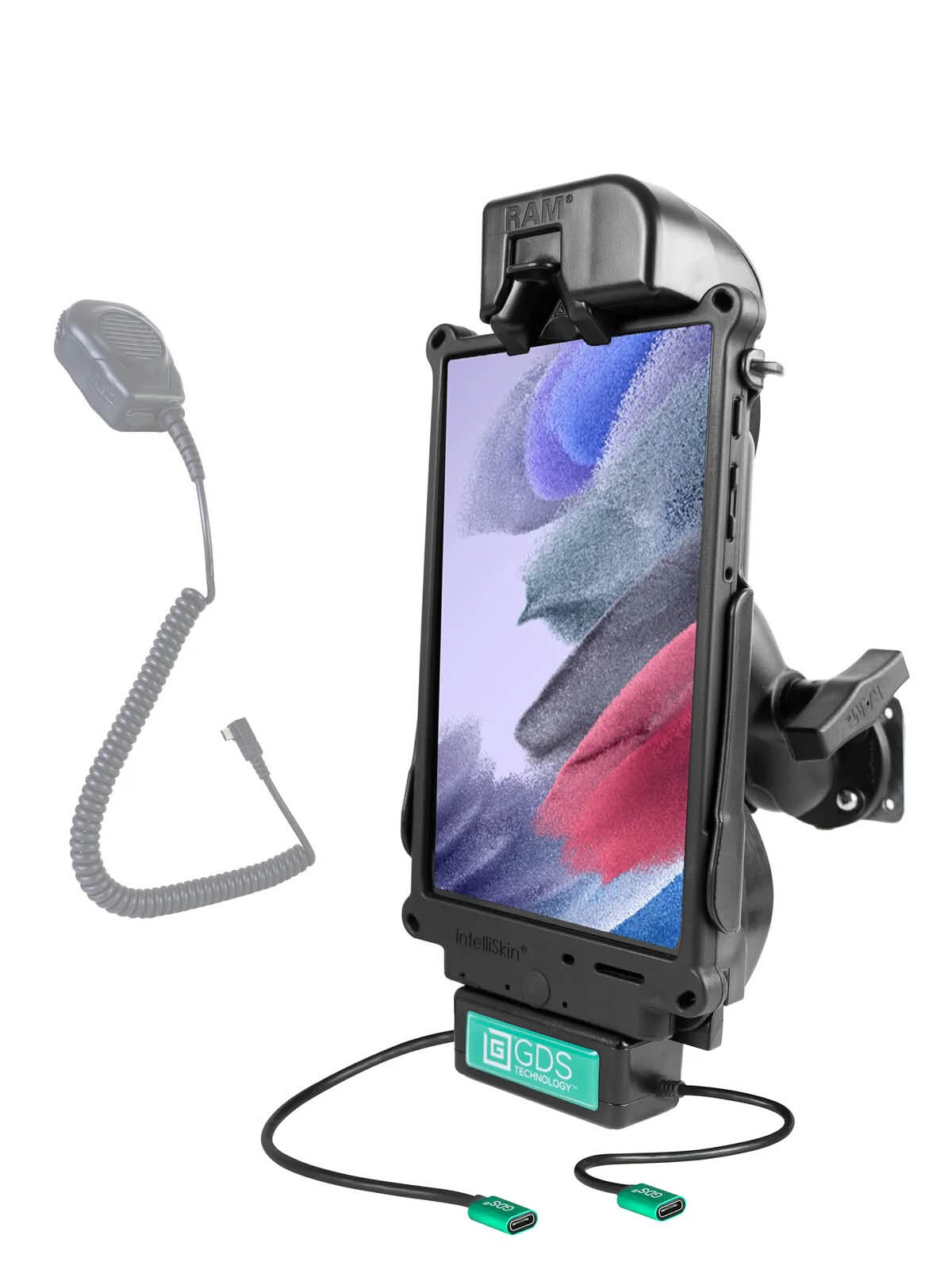 RAM Mounts GDS Fahrzeug-Ladestation Samsung Tab A7 Lite 8.7 - C-Kugel (1,5 Zoll), Strom-Modul, USB-C Ein-/Ausgang inkl. IntelliSkin-Lade-/Schutzhülle