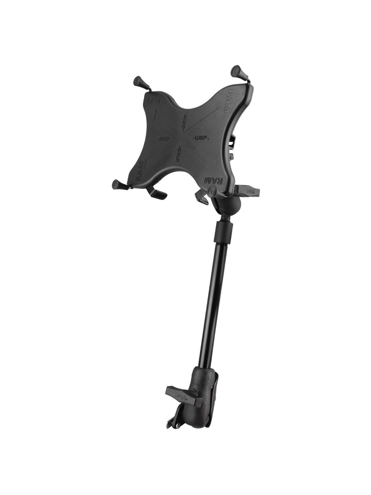 RAM Mounts X-Grip Tablet-Halterung (9-11 Zoll) für Rollstühle (Sitzschienen) - Runde Basisplatte - Mittlerer Verbindungsarm - RAM Pipe Verlängerung (ca. 400 mm Länge) - Trapez-Adapter Basiskugel - B-Kugel (1 Zoll)