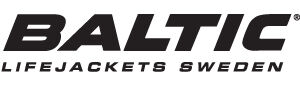 Schwarzer Markenlogo-Schriftzug von Baltic Lifejackets Sweden auf weißem Hintergrund.