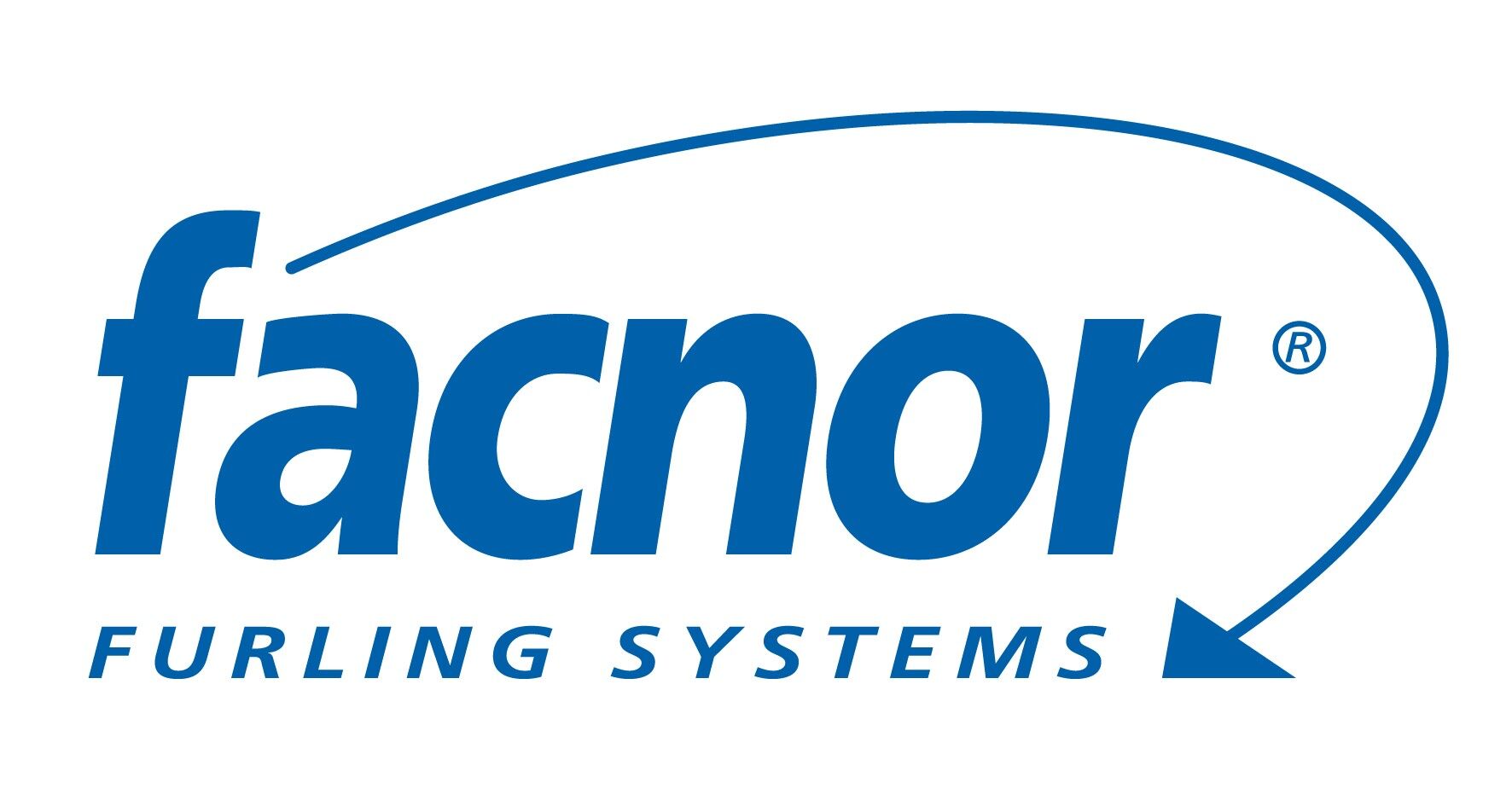 Das blaue Markenlogo von Facnor Furling Systems mit geschwungenem Bogen und Pfeil.