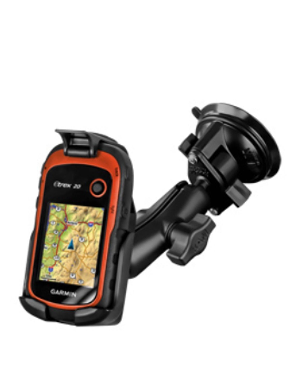 RAM Mounts Verbundstoff Saugfuss-Halterung Garmin eTrex 10/20/30 - 2x Diamond-Basisplatte (Trapez), mittlerer Verbindungsarm, Halteschale, B-Kugel (1