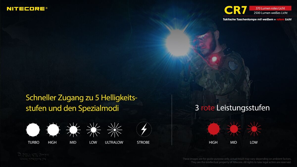 Nitecore Chameleon CR7 - 2500 Lumen Weißlicht, 370 Lumen rotes Licht
