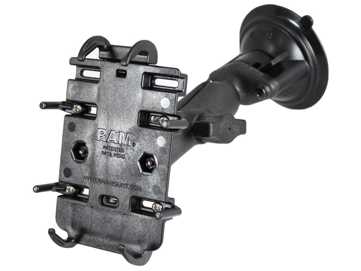 RAM Mounts Universal Verbundstoff Saugfuss-Halterung für elektronische Geräte - 2x Diamond-Basisplatte (Trapez), mittlerer Verbindungsarm, Halteschale