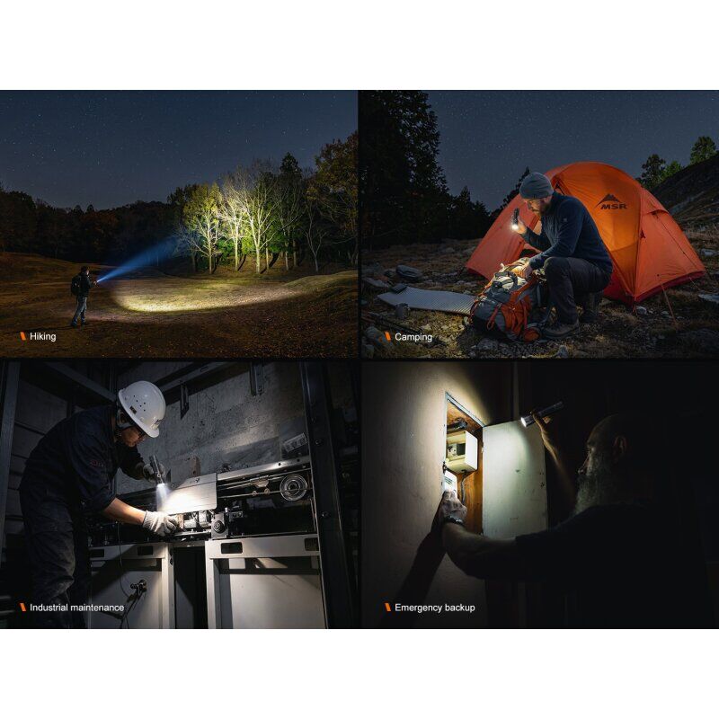 Fenix E40R LED EDC Taschenlampe in Anwendung für Alltag und Outdoor, im Einsatz gezeigt.