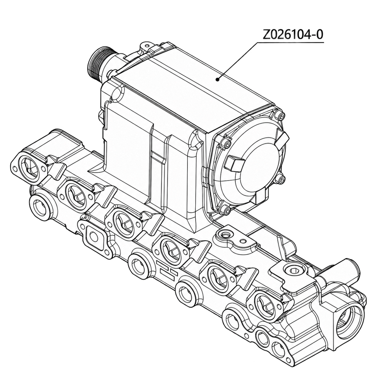 Technische Zeichnung des kompletten Ladeluftkühlers von Steyr Motors mit der Artikelnummer Z026104-0.