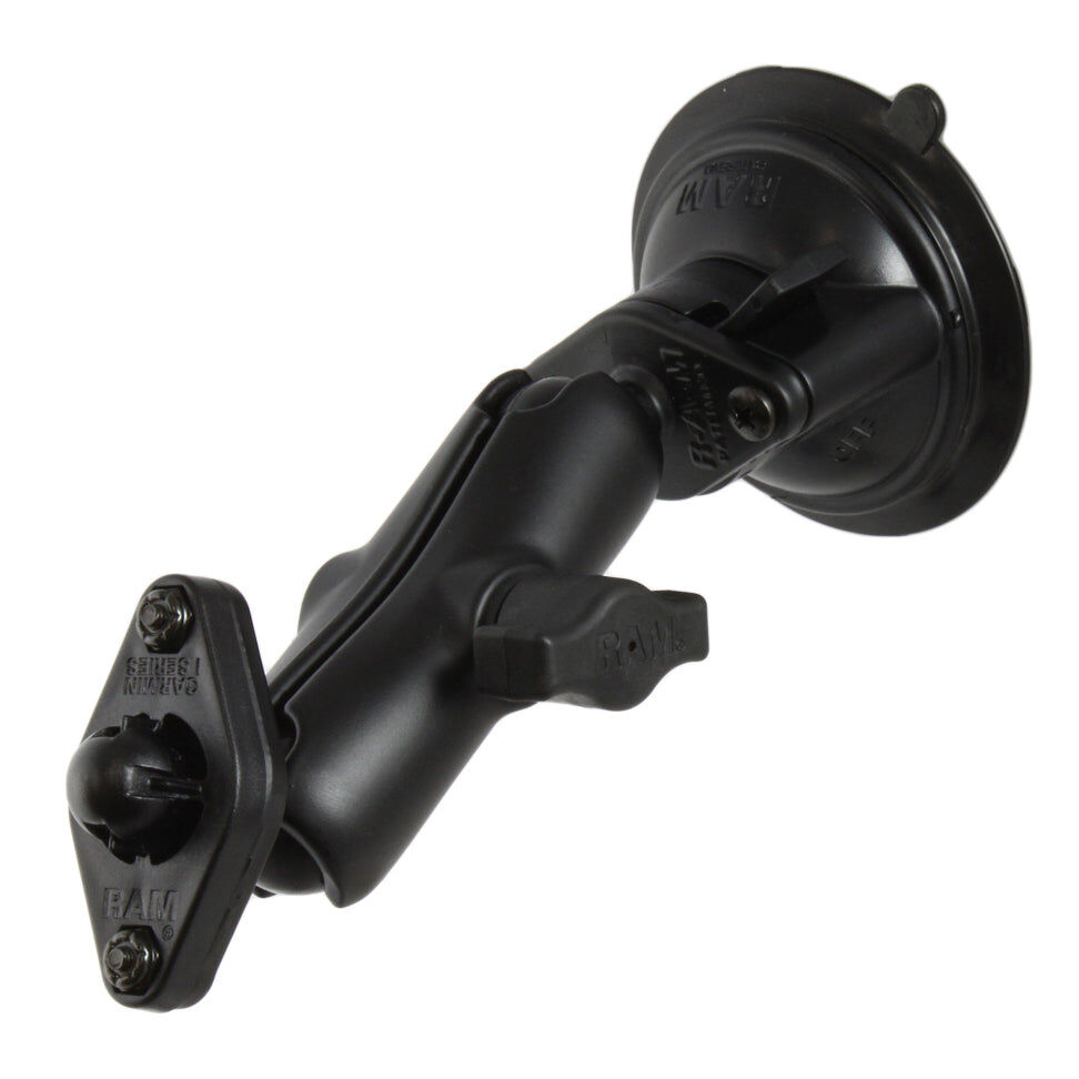 RAM Mounts Saugfuss-Set mit Garmin-Adapterkugel - mittlerer Verbindungsarm, 2x Diamond-Basisplatte (Trapez), Garmin-Adapter, B-Kugel (1 Zoll), im Poly