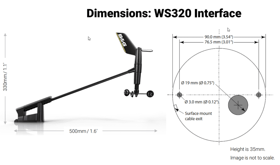 B&G Wind Sensor W320 Wireless, W320 Bluetooth Basisstation, N2K Kabel, N2K T-Stück