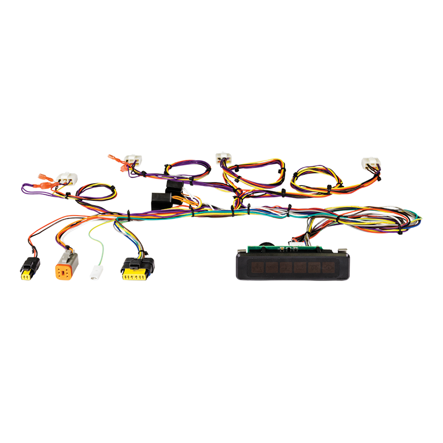 Kompletter Vetus Kabelbaum für Motorinstrumente mit integriertem Bedienpanel und verschiedenen Steckern.
