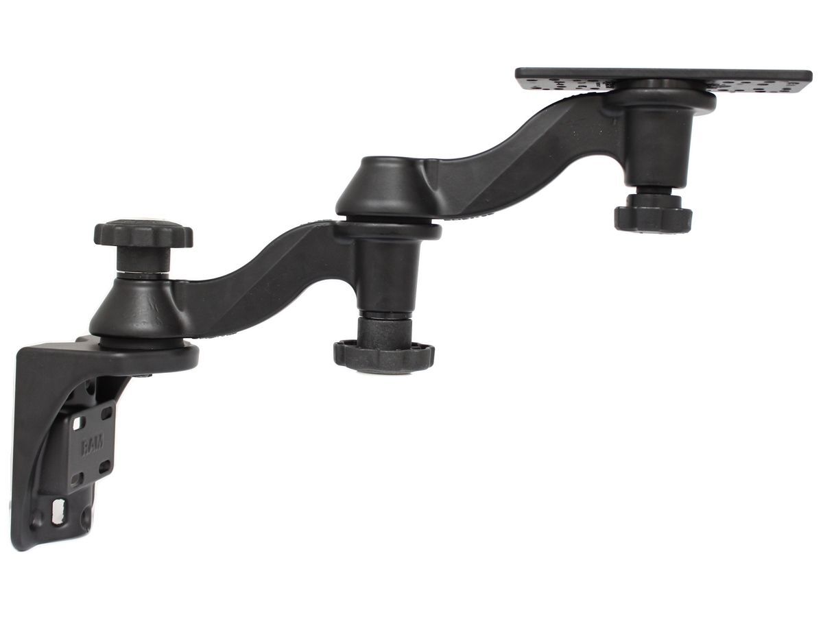 RAM Mounts Doppel-Schwenkarm für vertikale Wandbefestigung - Vertikal-Basis, rechteckige Universal-Platte (ca. 158 x 50 mm, diverse Lochraster), im Po