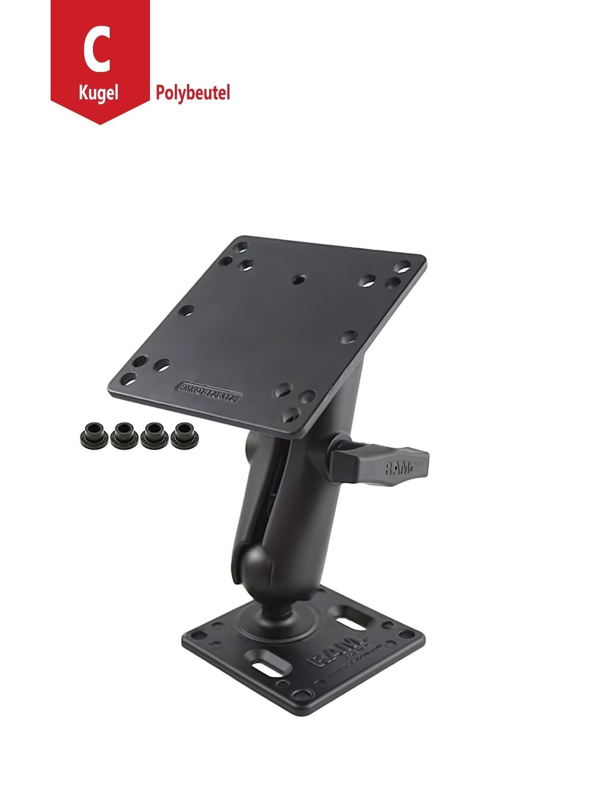 RAM Mounts VESA-Set - VESA-Platte (75x75 mm Lochraster) mittlerer Verbindungsarm, VESA-Platte (75x75 u. 100x100 mm Lochraster), C-Kugel (1,5 Zoll), im