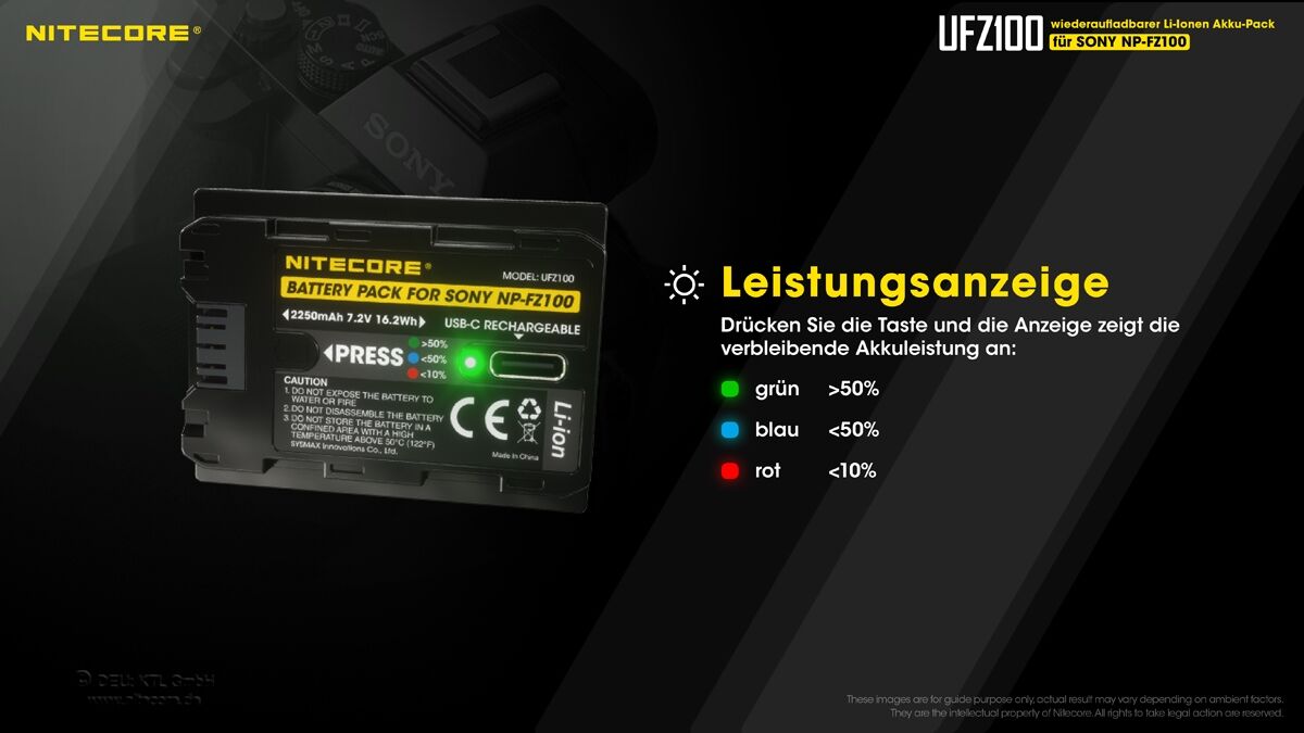 Nitecore UFZ100 - 2250mAh, USB-C Ladeport