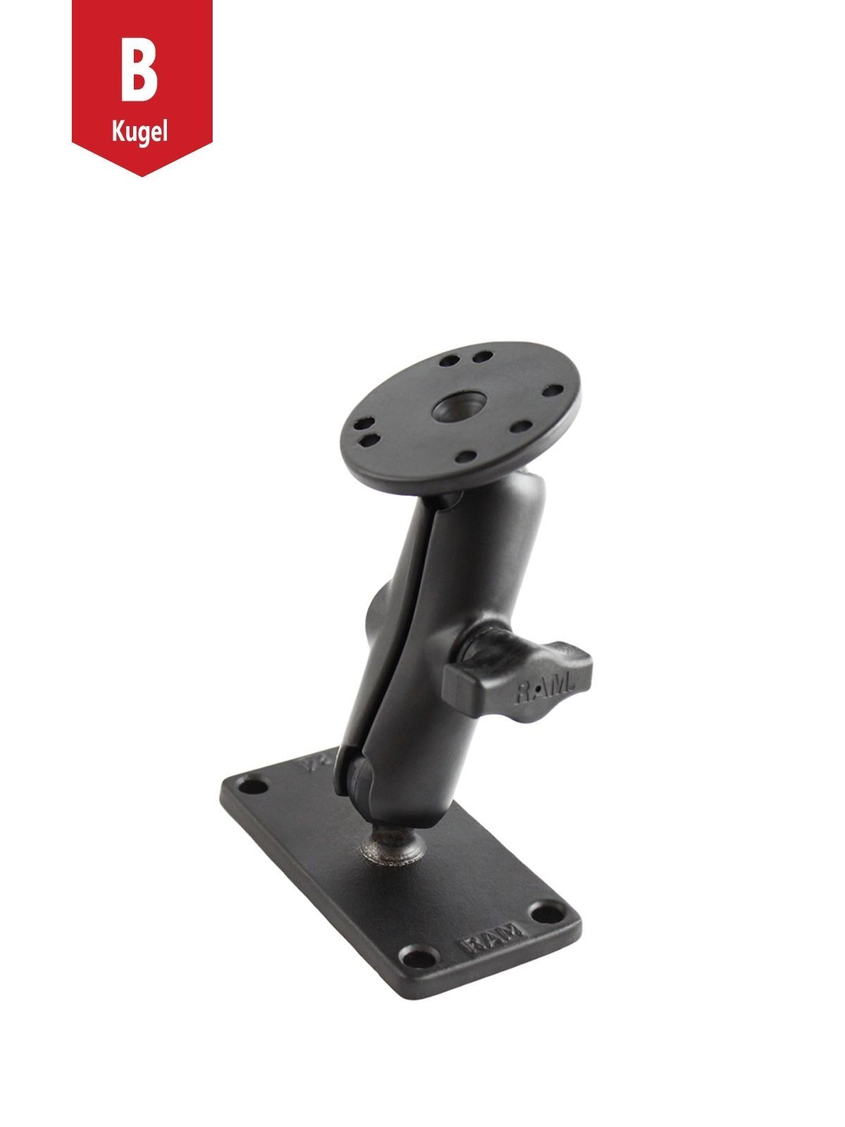 RAM Mounts Aufbau-Set - B-Kugel (1 Zoll) - Rechteckige Basisplatte (2 x 4 Zoll) - Mittlerer Verbindungsarm (ca. 94,74 mm) - Runde Basisplatten (AMPS)