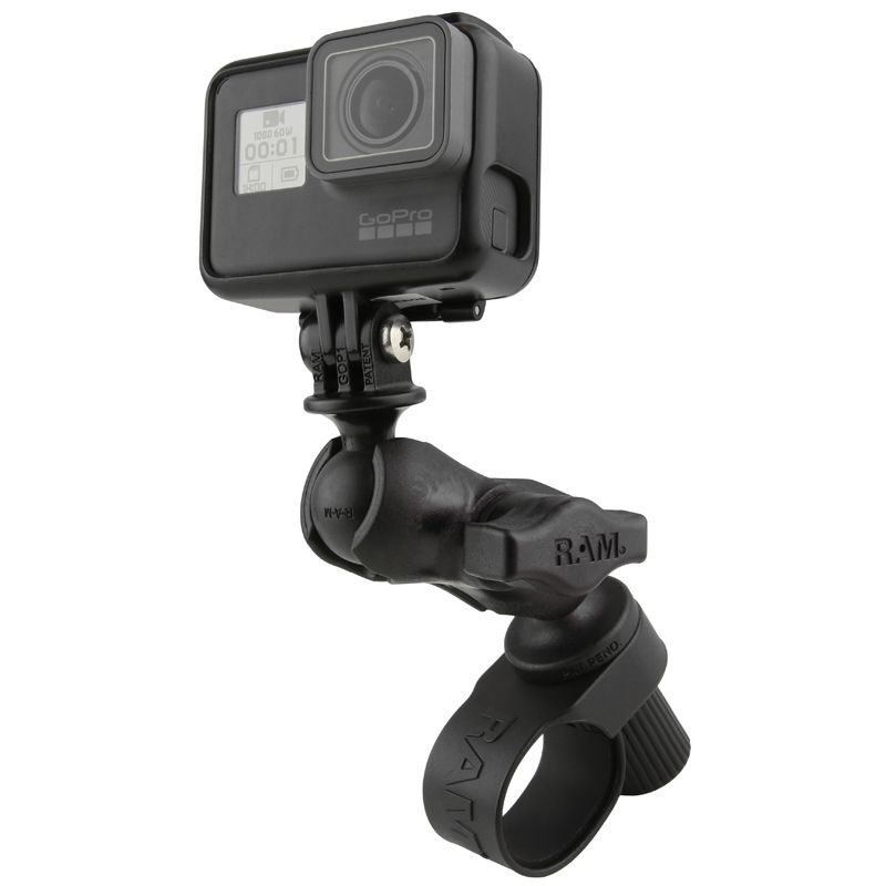 RAM Action Cam Halterung für Lenker / Rohre mit Tough-Strap Basis - B-Kugel (1 Zoll), Verbundstoff, kurzer Verbindungsarm