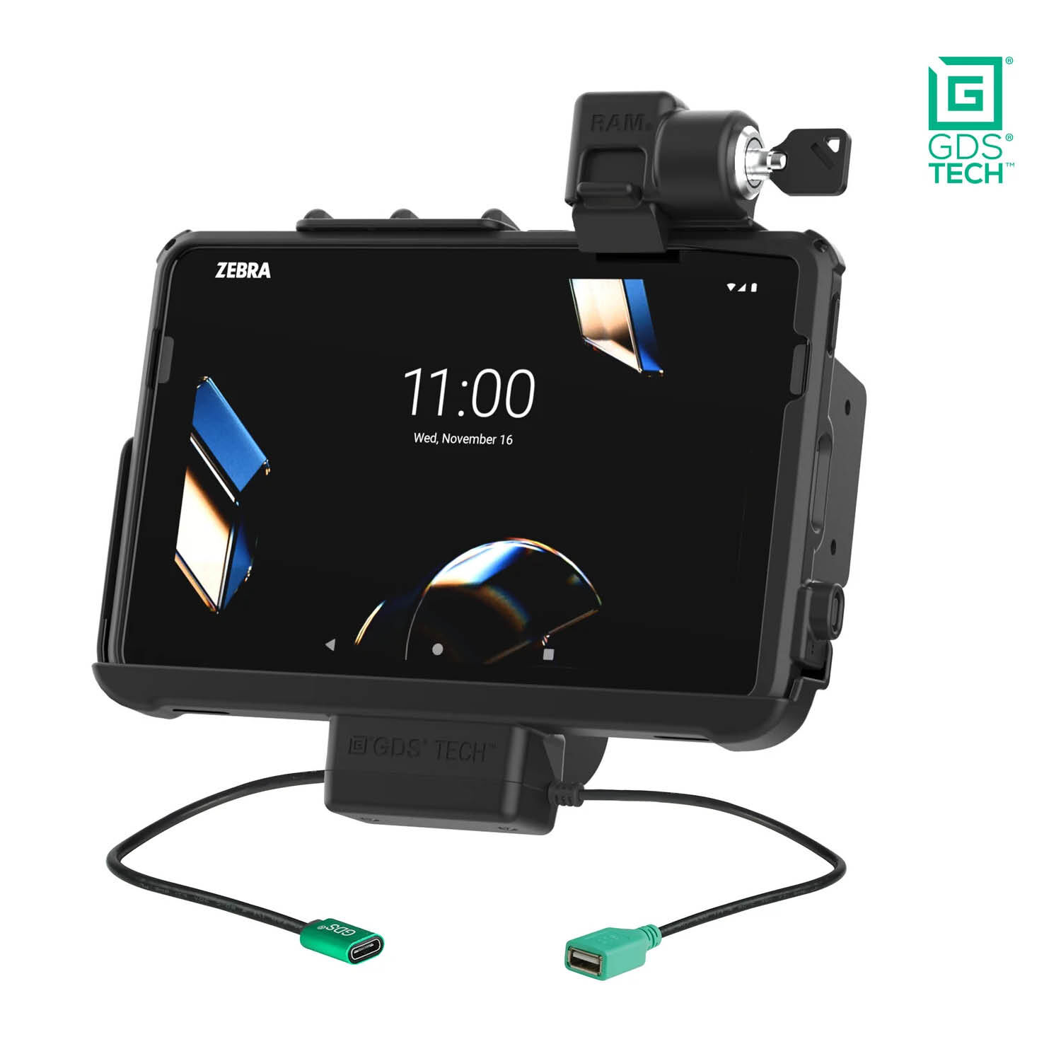 RAM Mounts GDS Form-Fit Halteschale (Schlüsselverriegelung) für Zebra ET40 & ET45 (10“) Tablets in IntelliSkin Schutzhülle - USB-C & USB-A-Anschluss