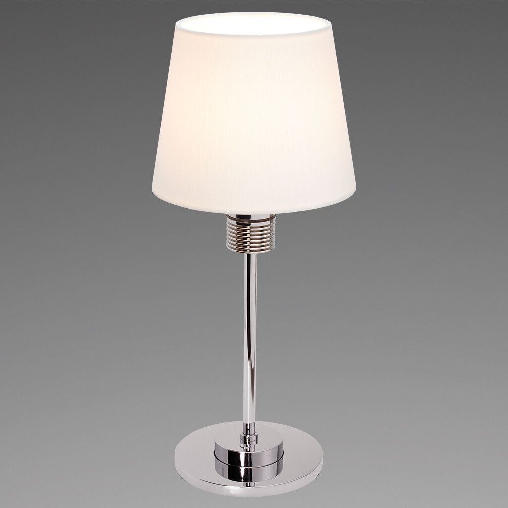 LED-Tischleuchte KATI table HV, chrom-glanz, warmweiß, Schirm rund weiß, 230VAC, max. 6W, mit Dimmer