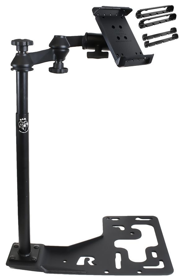 RAM Mounts Universal Schwenkarm-Halterung mit Tablethalteschale (7 Zoll) für LKWs - Fahrzeug-Basis, Doppel-Schwenkarm, runde Basisplatte, Tab-Tite Hal